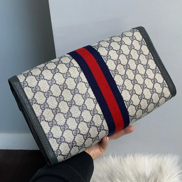 Authentic and vintage navy blue Gucci Ophidia Sherry Line XL clutch - Picture 8 of 17